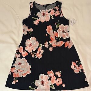 Perceptions Charcoal and Pink Floral Midi Women Spring Summer Butter Mom Dress
